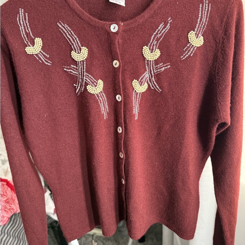 Free People Burgundy Cardigan with Embellishments
